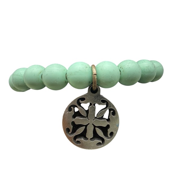 Rustic Cuff Silver Mint Green Jelly Beaded Bracelet - Picture 1 of 1